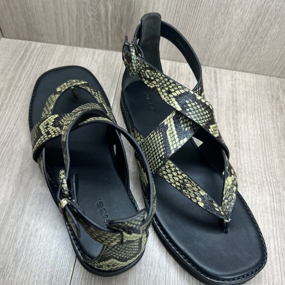 Vince Morris Strappy Flat Sandals 10M Snake Skin Ankle Strap Leather Green Black - Picture 9 of 14